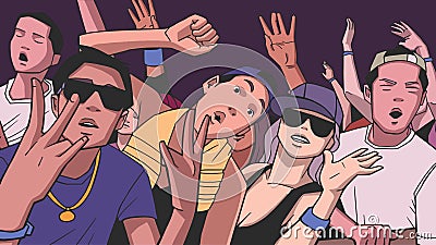 Illustration of festival crowd going crazy at concert Vector Illustration