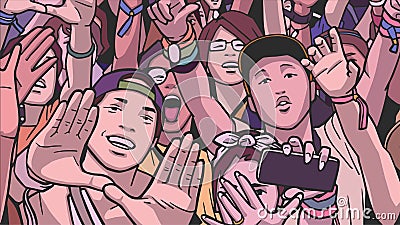 Illustration of festival crowd going crazy at concert Stock Photo
