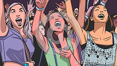 Illustration of festival crowd going crazy at concert Stock Photo