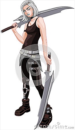 Fighting Warrior Girl Vector Illustration