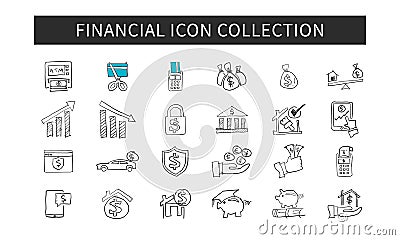 Illustration of financial doodling icon and symbol. Hand sketch Cartoon Illustration