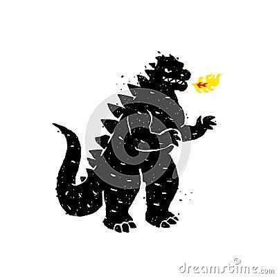 Illustration of fire-breathing, dragon, dinosaur. Vector illustration. A hero for a site, a banner or a store. Image is isolated Vector Illustration