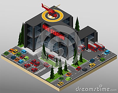 Illustration of a fire station. Vector Illustration