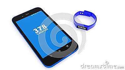 Illustration of fitness tracker and app on smartphone Cartoon Illustration