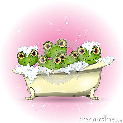 Illustration Five Merry Frogs in Bath Vector Illustration