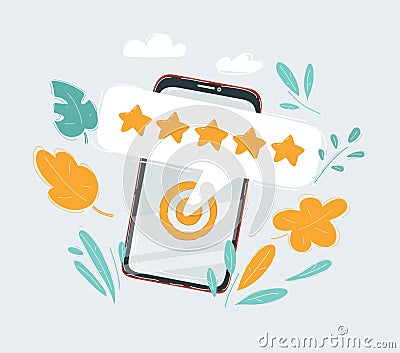 Illustration of five star rating on the screen. Vector Illustration