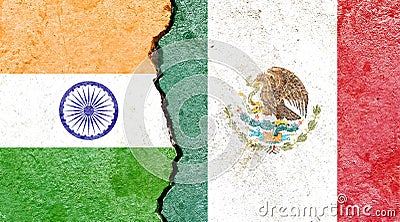 Illustration of the flags of India and Mexico separated by a crack - conflict or comparison Cartoon Illustration