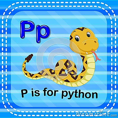 Flashcard letter P is for python Vector Illustration
