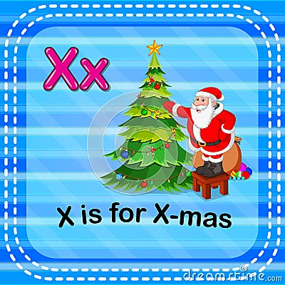 Flashcard letter X is for x-mas Vector Illustration