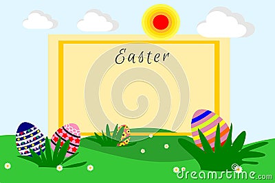 Illustration of a flat design cartoon , Easter eggs. Spring and Easter- related time. Vector Illustration