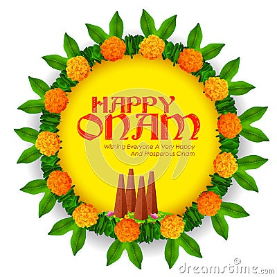 Happy Onam holiday festival background of Kerala South India Vector Illustration