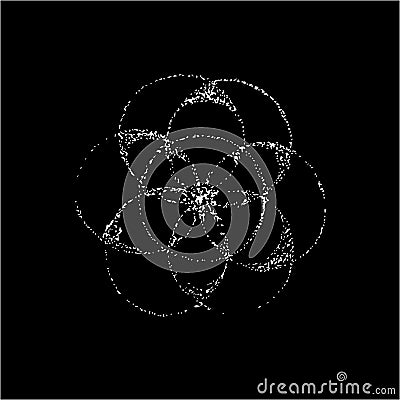 Illustration of the flower of life in the style of dotwork. Tattoo idea. Chalk on a blackboard. Vector Illustration