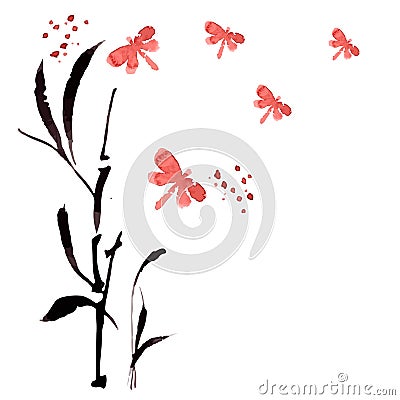 Illustration with flowers and leaves Stock Photo