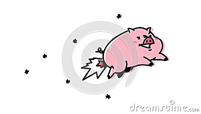 Illustration of a flying pig cartoon. Vector. Flat style. Cute pig, the mascot of the company. Pork rocket. Character for Vector Illustration