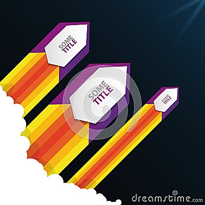 Illustration of a flying rocket in space. Vector with text Vector Illustration