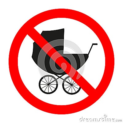 Forbidden sign of a baby carriage on a white background Vector Illustration