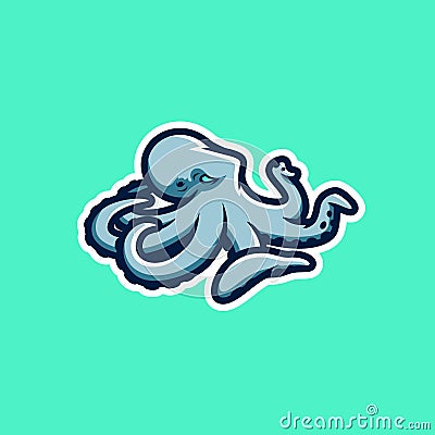 Illustration of a formidable octopus on a blue background. Vector Illustration