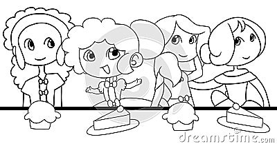 Illustration of four beautiful young girls Stock Photo