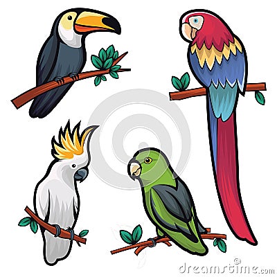 illustration of four cool birds Stock Photo