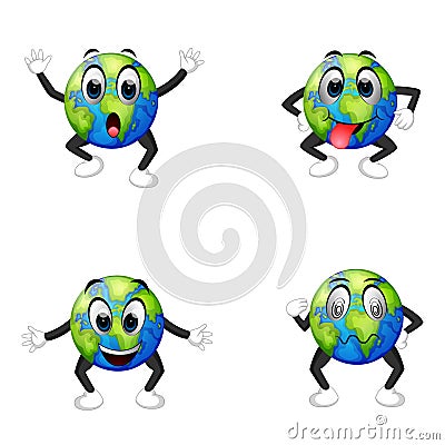 Four facial expressions on earth Vector Illustration