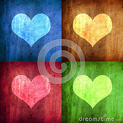 Illustration with four hearts with diferent colors Stock Photo