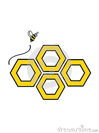 Illustration of four hexagons and a bee. White background. Stock Photo
