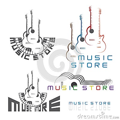 Illustration of four images of the music store logo Stock Photo