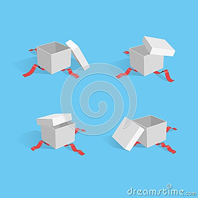Illustration of four open gift packages with red ribbons Vector Illustration