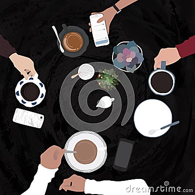 Illustration of friends having drinks in coffee cafe Stock Photo