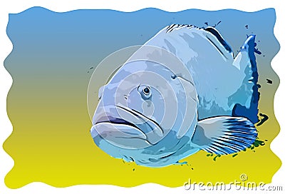 Big exotic blue fish sketch Stock Photo