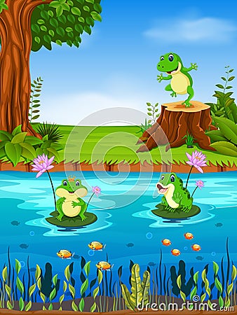 Frog swimming in the river Vector Illustration
