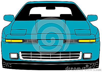 Illustration of front part old japanese car on blue background Stock Photo