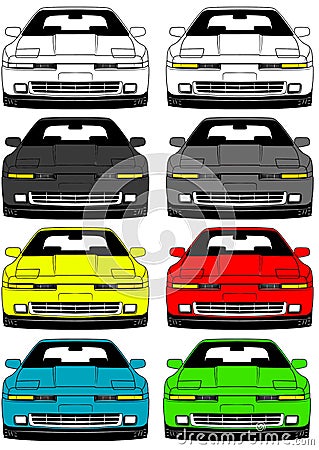 Illustration of front part old japanese cars set on white background Stock Photo