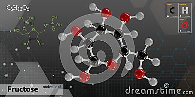 Illustration of Fructose Molecule isolated dark background Stock Photo