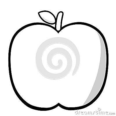 Illustration of fruits with a shadow in monochrome: An apple with a leave Cartoon Illustration