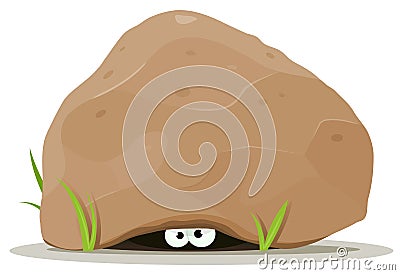 Cartoon Animal Eyes Under Big Stone Vector Illustration