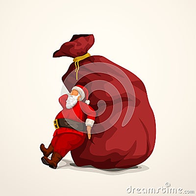 Santa pushing bag Vector Illustration