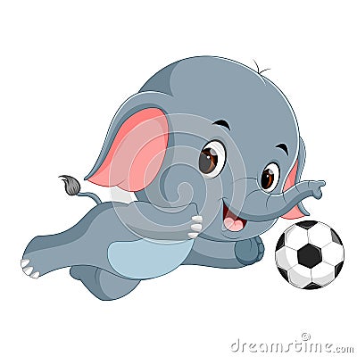 Funny elephant playing football cartoon Vector Illustration