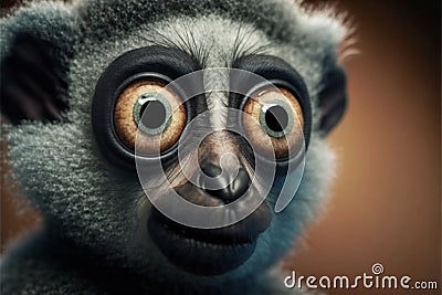 Funny lemur face close up with big eyes, digital illustration artwork Cartoon Illustration