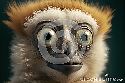 Funny lemur face close up with big eyes, digital illustration artwork Cartoon Illustration