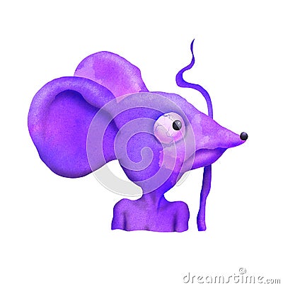 Illustration of a funny ugly cartoon mouse. Cutting watercolor texture. Design for t-shirts, and posters. Stock Photo