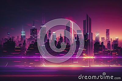 illustration, future urban cities long exposures in neon, ai generative Cartoon Illustration