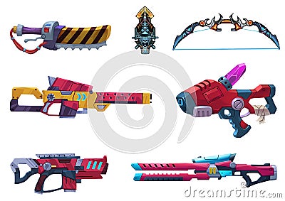 Illustration: Futuristic Weapon Arsenal with White Background. Stock Photo