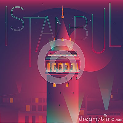 Illustration of galata tower night view Vector Illustration