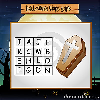 Game halloween find the word of coffin Vector Illustration