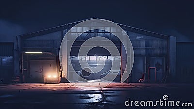 illustration, garage with neon lighting, generative ai Cartoon Illustration