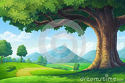 Paintings for the hill Trees and paths Stock Photo