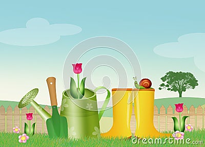 Illustration of garden objects Cartoon Illustration