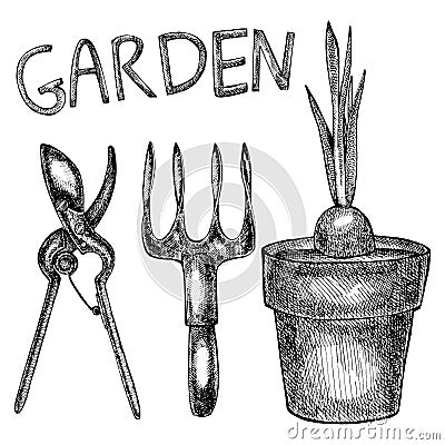 illustration of garden tools. on white background. Vector Illustration