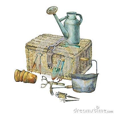Illustration of gardening tools. Stock Photo